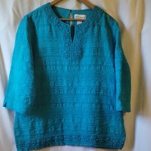 Alfred Dunner Teal Embroidered Tunic